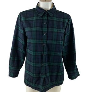 LL Bean Women’s Cozy Fleece Lined Plaid Flannel Shirt Blackwatch Medium R2
